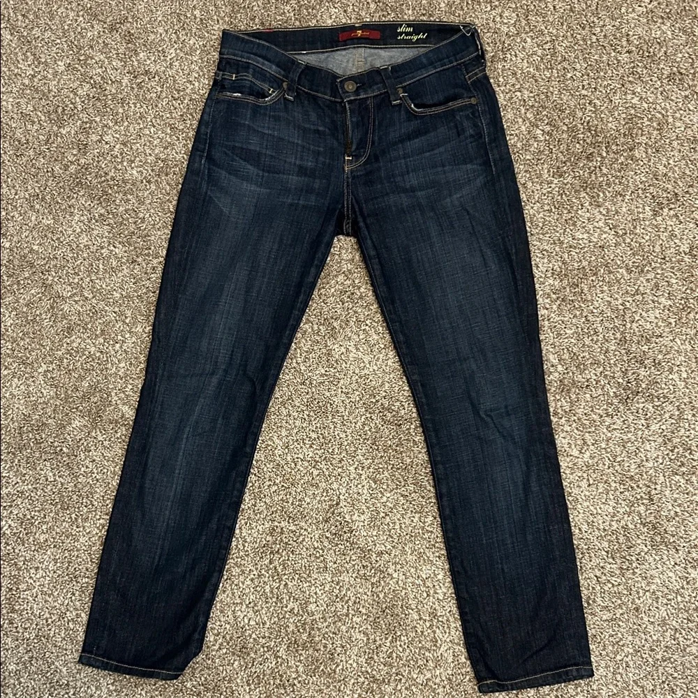 7 For all Mankind: Brand Dark Indigo Slim Straight Jeans - Picture 1 of 6